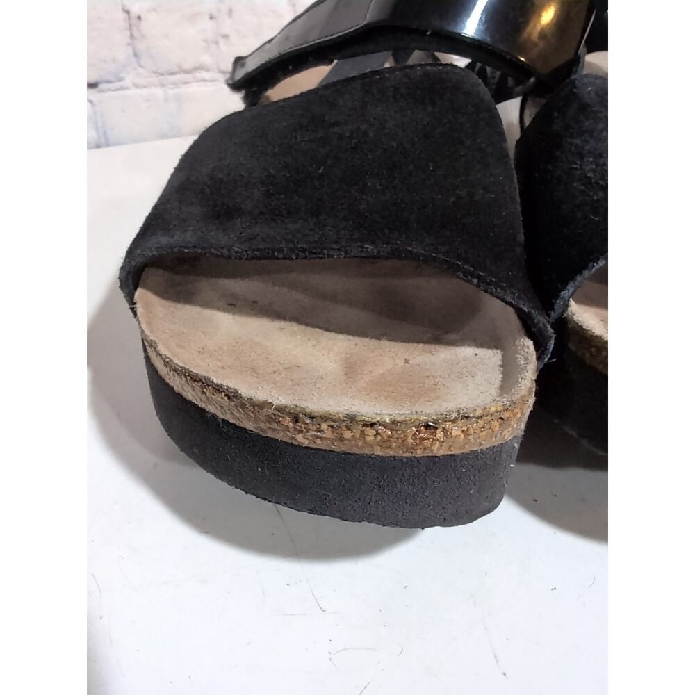 Papillio Birkenstock Linda Platform Wedge 8-8.5 Sandal Black Patent Suede Boho - Picture 8 of 12